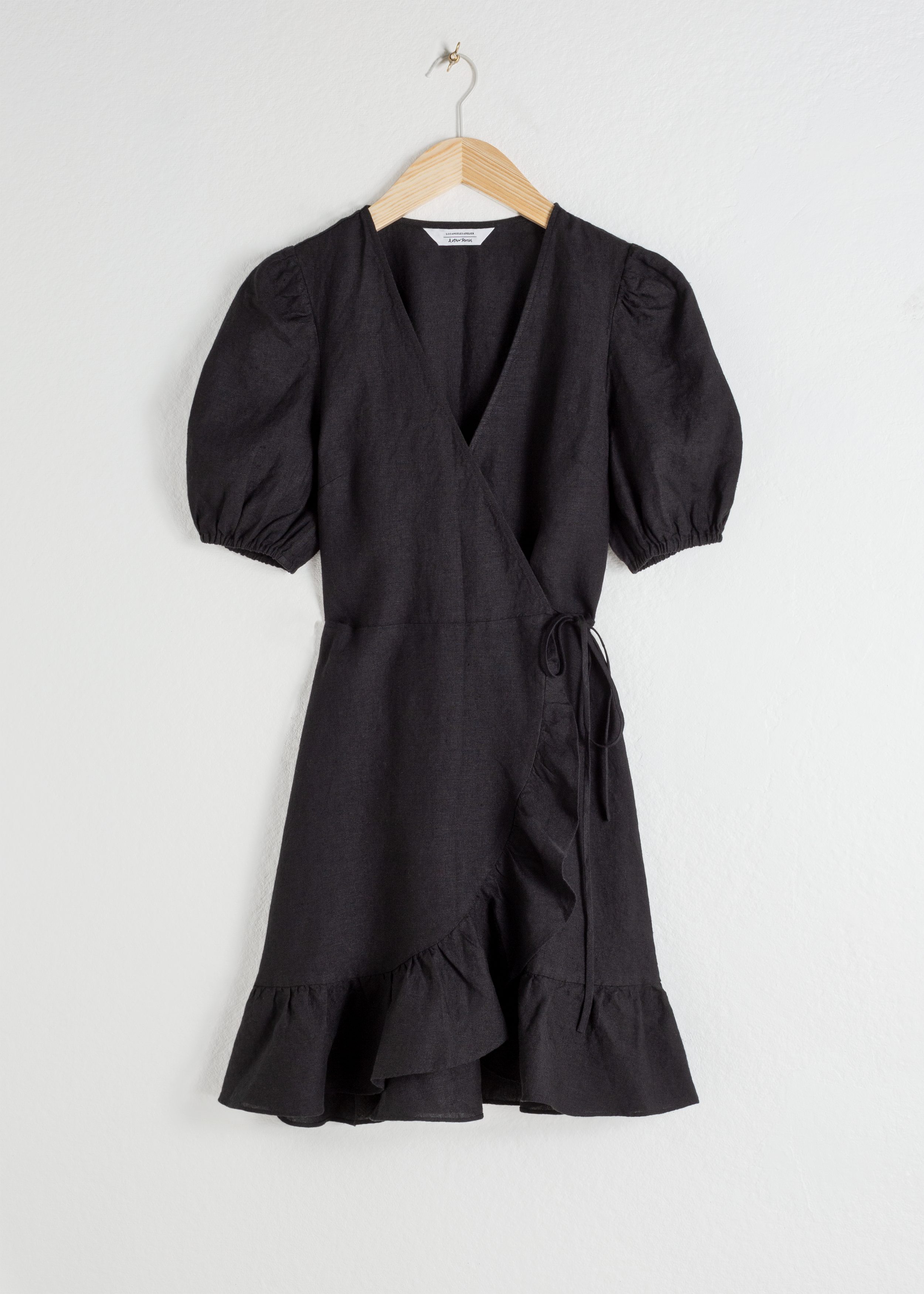 Puff Sleeve Wrap Mini Dress Black Black ...
